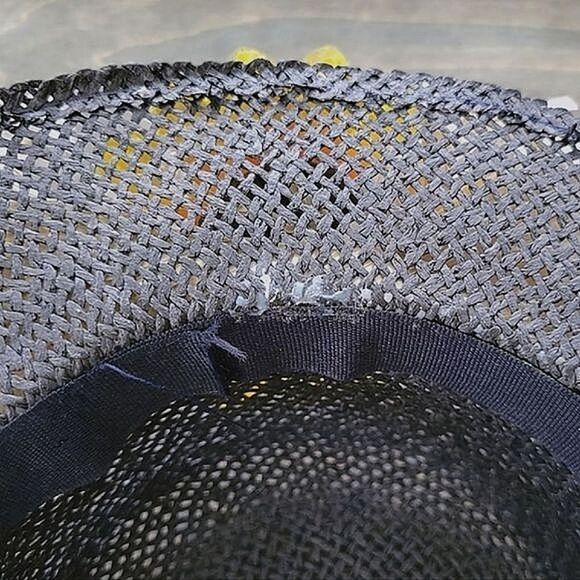 Vtg rafia sunflower band black straw sun hat - Picture 10 of 10